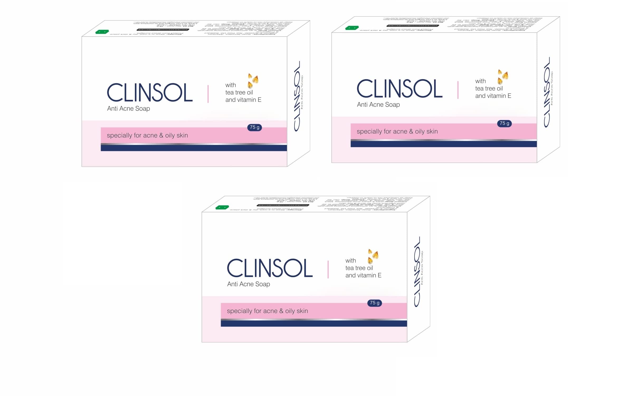 Clinsol Soap Pack of 3 (75g Each)- Enriched Tea Tree Oil with Vitamin E for Soft Skin || Gentle on Skin || Helps to remove Acne and Makes Skin Nourished And Clear