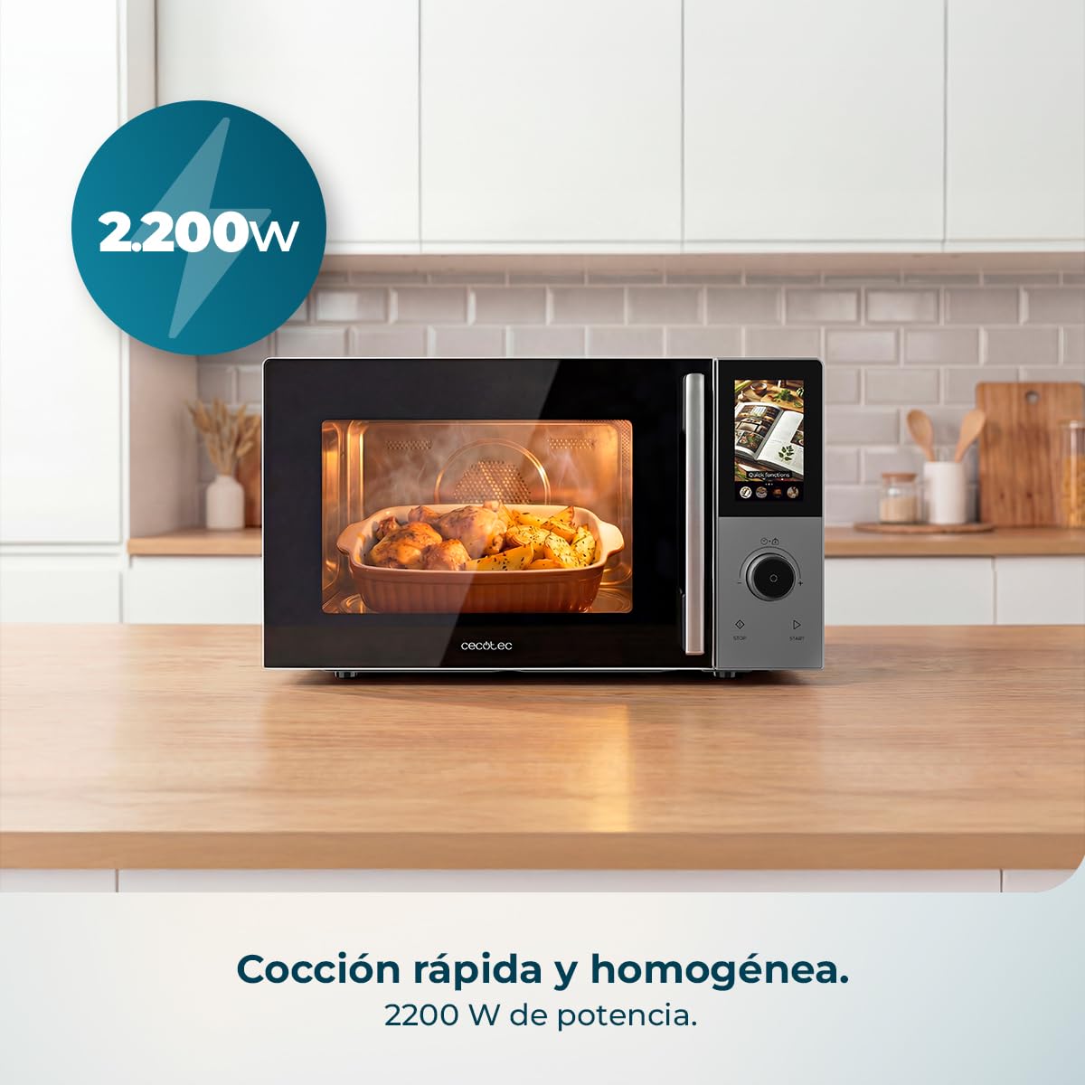 Cecotec Microondas Digital, Táctil, Convección y Grill 28L Convection 2800 Touch. 900W en 5 Niveles, Grill 1200W, Convección 2200W, 8 Programas, Plato 315mm, Temporizador y Señal de Finalización