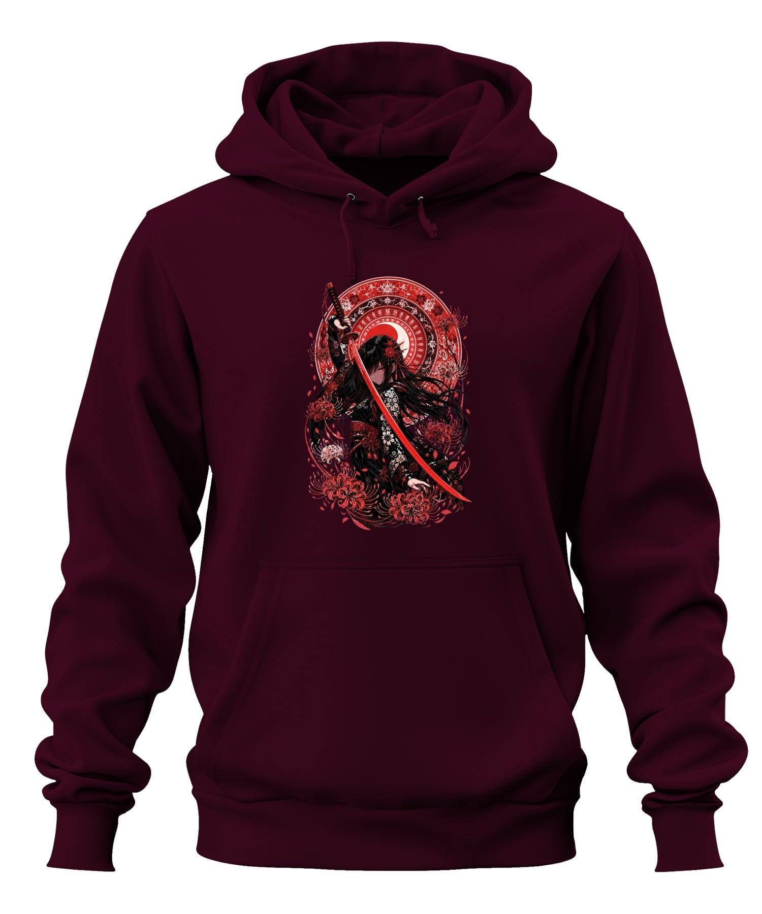 Anime Dziewczęca Katana Japonia Y2K bluza z kapturem | Otaku Manga Bushido Ronin Kwiaty Wiśni Sztuka japońska E-Girl Dark Fantasy Cosplay Prezent Lycoris Radiata Ninja