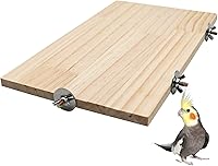 Vista 7 de Plataforma grande de soporte para pájaros de 13.6 x 7.9 pulgadas, accesorios de jaula de madera natural para animales pequeños, estante rectangular