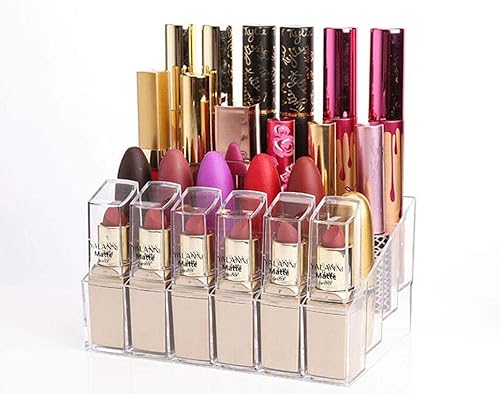 Miniatura 4 de Magik 24-40 Cuadrícula de lápiz labial soporte de maquillaje Estuche organizador cosmético multiusos acrílico (2, 24 cuadrícula grande)
