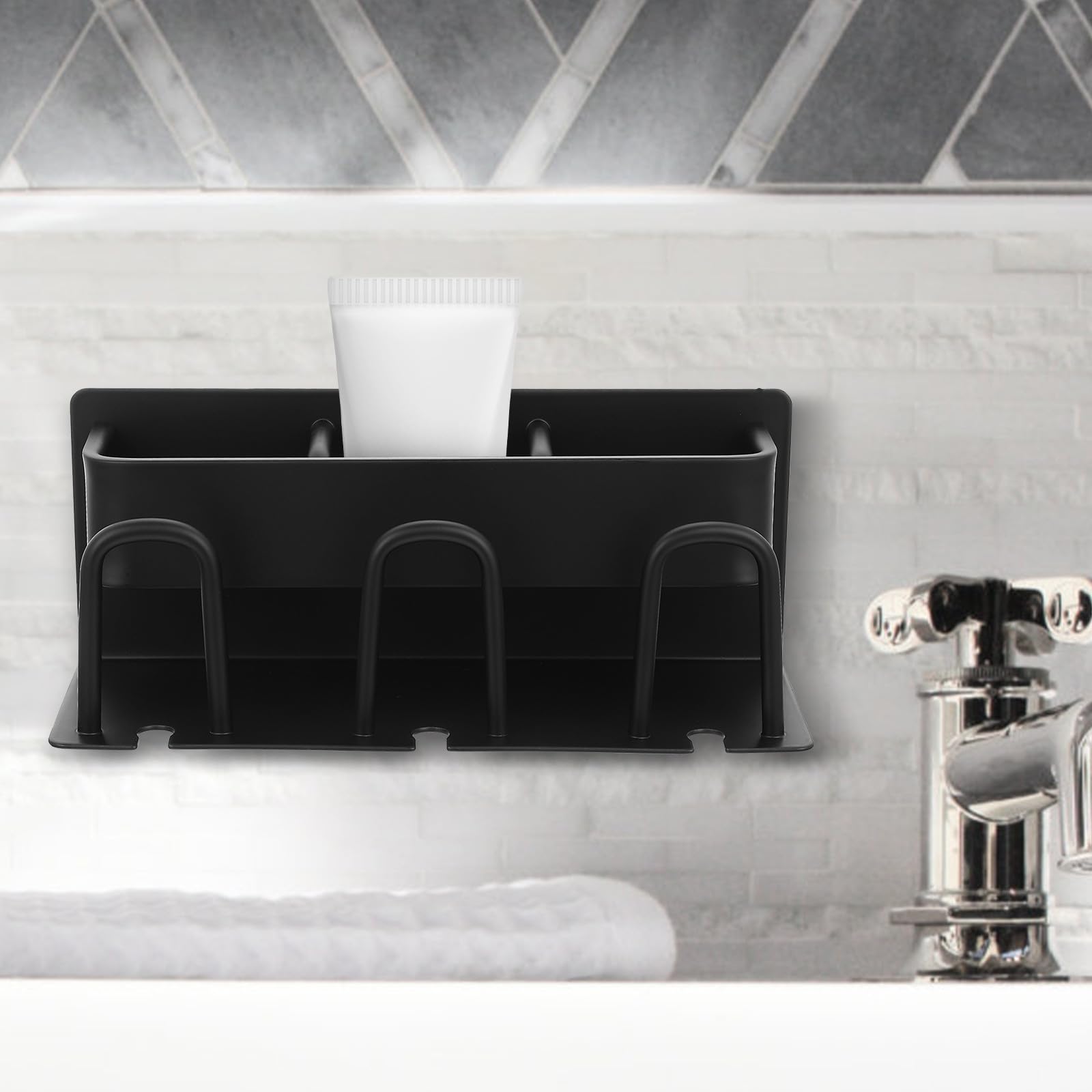 Porta Spazzolini da Parete in Alluminio Nero Organizer Bagno Multifunzionale per Spazzolini Elettrici e Dentifricio Supporto con Drenaggio Naturale per Bicchieri Facile da