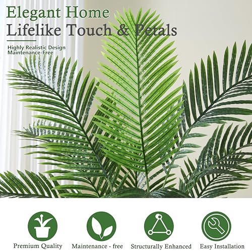 Image of Artificial Palm Tree:6FT Tall Fake Areca Palm Plant (Black Planter)