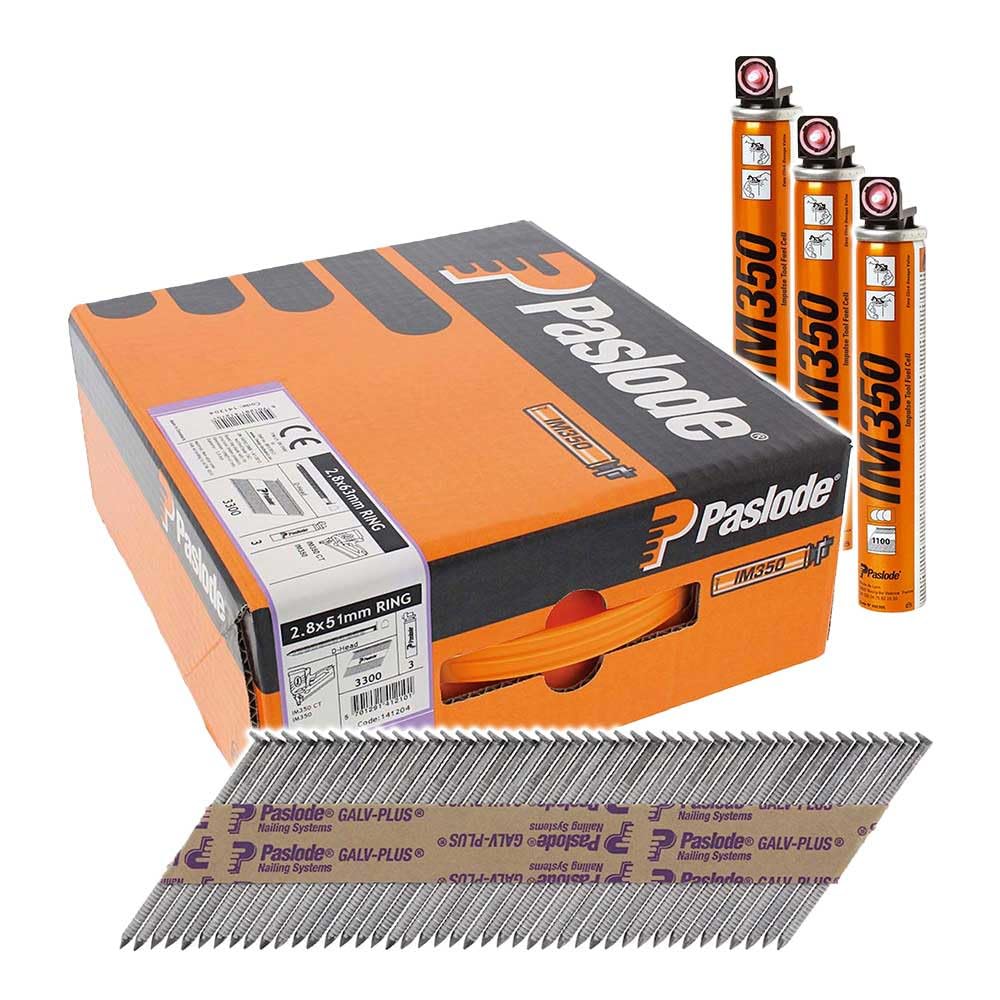 TIMco PASLODE 141204 2.8mm x 51mm IM350 Nail Full Ring Shank Galv Plus 1 x 3, Silver