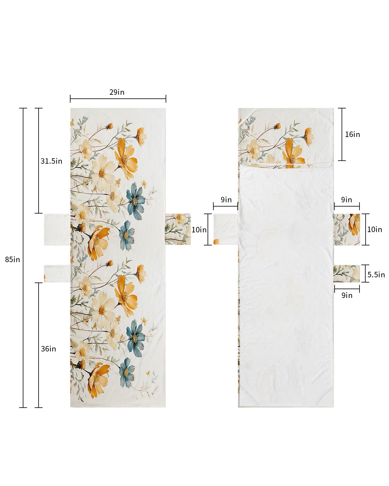 Yellow Blue Spring Floral Beach Lounge Chair Towel Cover, Soft Chaise Lounge Towel with Side Pockets Patio Pool Chairs Cover for Beach/Pool Sunbathing 29x85 Watercolor Summer Botanical