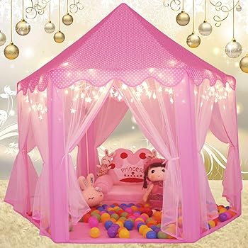 girls play tent with lights