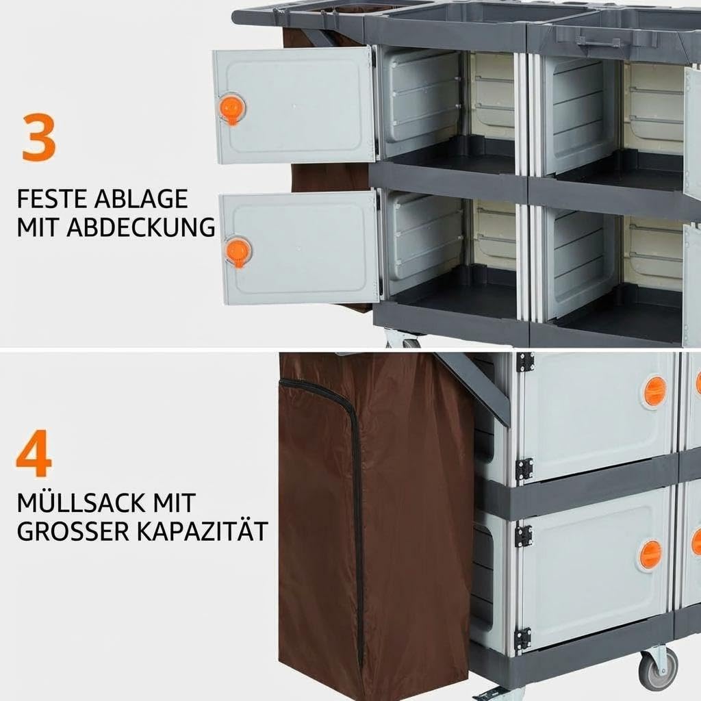 Garveelife Gewerbe Reinigungswagen Hotel Housekeeping Putzwagen mit Schrank