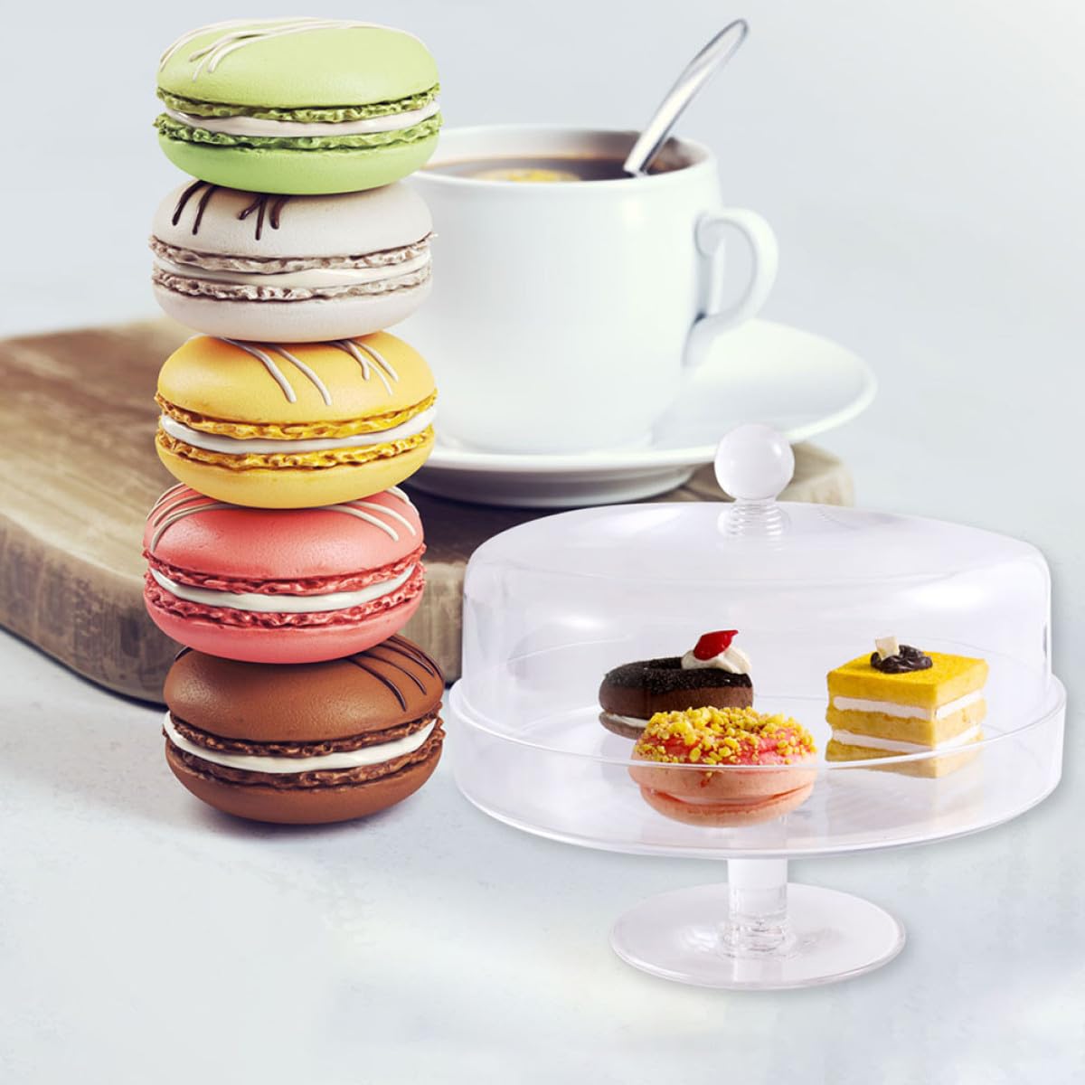 Beaupretty Bandeja Acrílica Transparente con Tapa Protectora para Exhibición y Almacenamiento de Postres en Cocina y Hogar, Diseño Creativo y Funcional