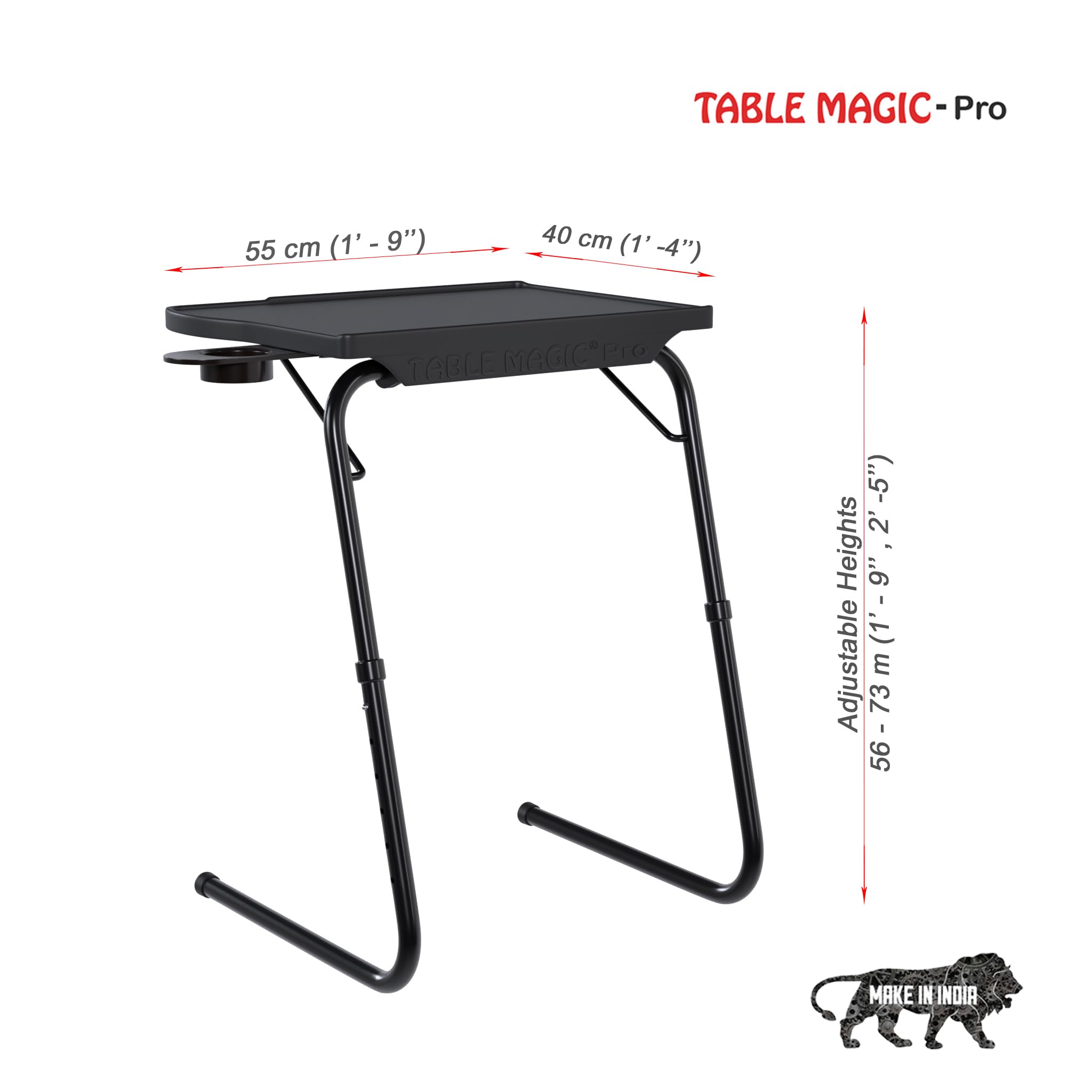 TABLE MAGIC - Pro Extended Work Space Laptop Table Mat Finish Laptop Table Multipurpose Height Adjustable Work Study Tv Tray Table Lap Desk (Smart, Black), Polypropylene 1