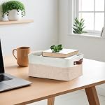 DECOMOMO Storage Baskets for Shelves Durable Small Storage Bins, Beige and White – Pack of 6