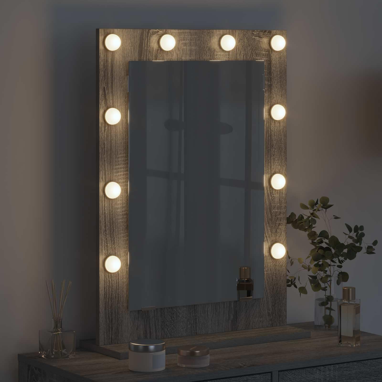 Lustro umywalkowe LED, prostokątne, szare, 70 x 50 x 18 cm, z ciepłym białym światłem, zasilane przez USB, do łazienki i sypialni, montaż ścienny