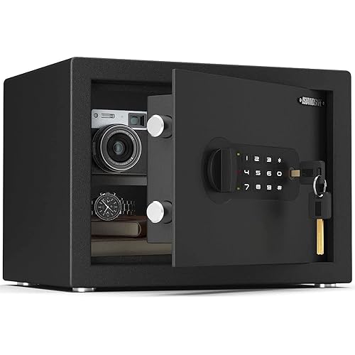 ISLANDSAFE Security Home Money Safe Cabinet Personal Box, 0.5 Cuft with Digital Keypad Lock and Keys Safe Box for Cash Dorm Office Hotel Business Jewelry, (0.5Cubic Feet Black)