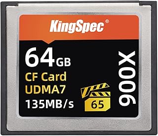 KingSpec CompactFlash Memory Card UDMA 7 Media Storage VPG-65 900X (up to 135MB/s Read) Camera-Card for Professional Photographer Videographer Enthusiast