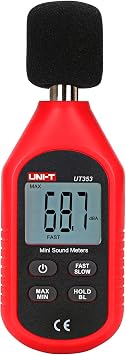 UNI-T UT353 Decibel Meter, Digital Sound Level Meter 30-130dB Audio Noise Volume Measure Device Max/Min Fast/Slow Data Hold LCD Backlit Auto Power Off