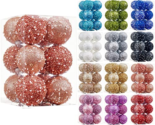 Chriswish 2.76" Christmas Ball Ornaments,12Pcs Rose Gold Christmas Ball Decorations Shatterproof Plastic Hanging Pearl Balls For Holiday Party #TOP3