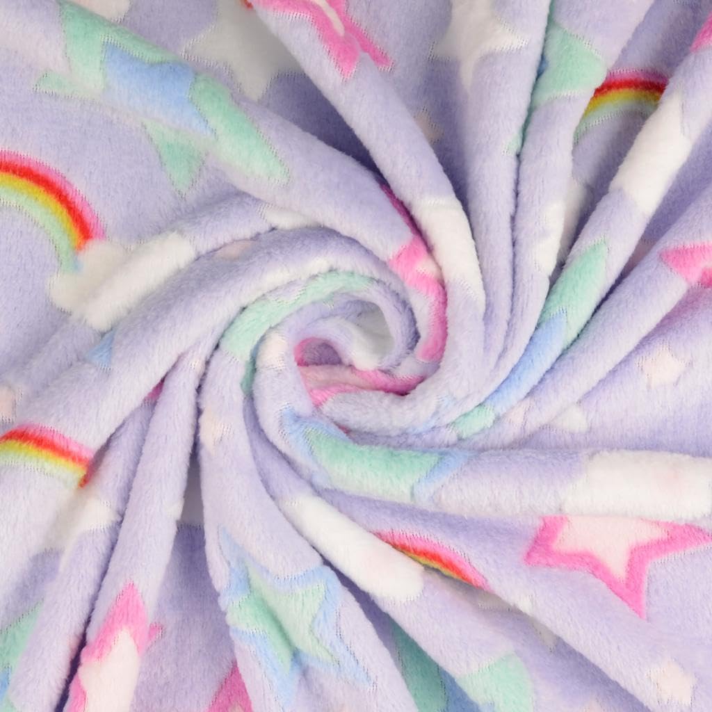 Crs Fur Fabrics Multi Double Sided Cuddle Fleece Fabric Material Stars And Rainbows Lilac 1/8Mtr