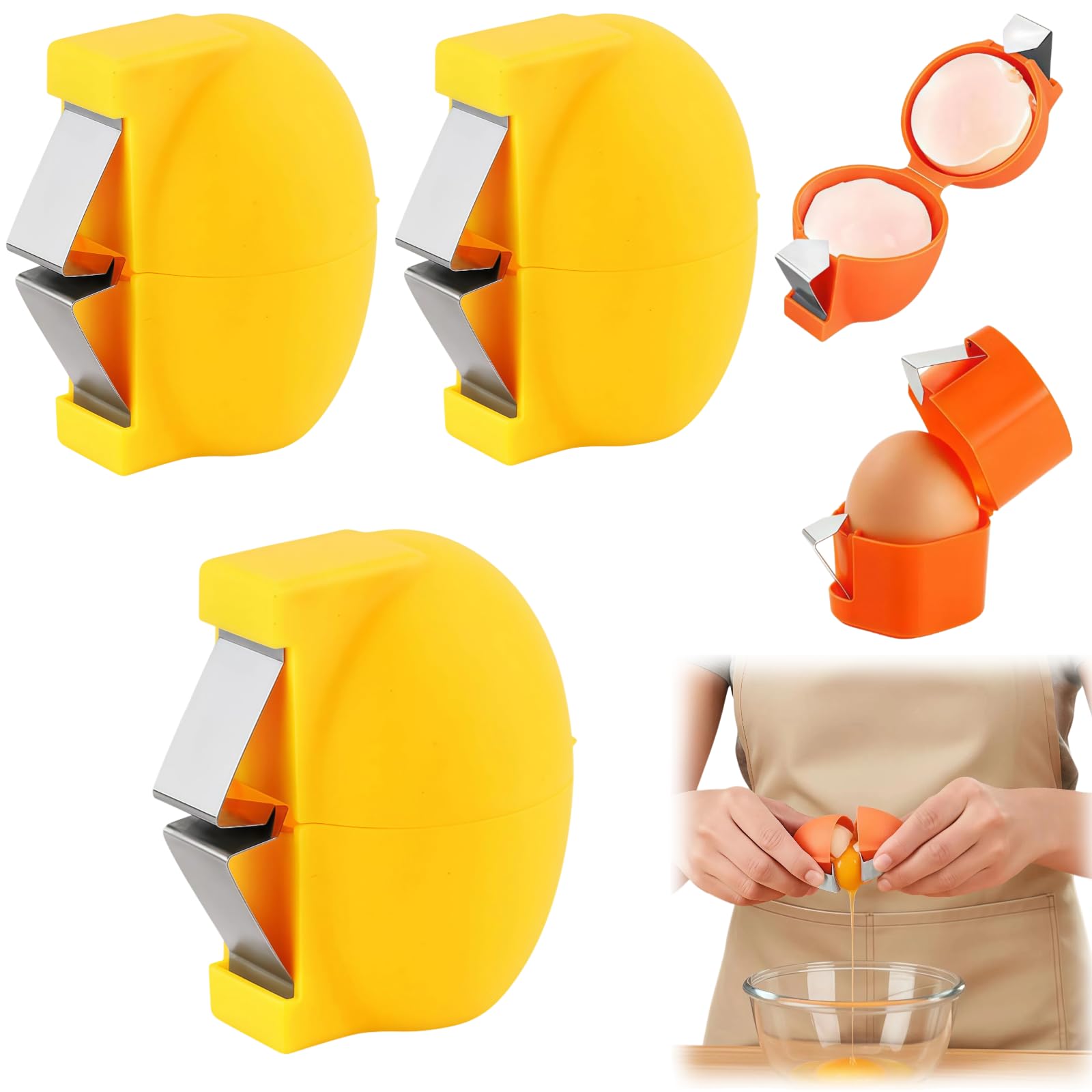 Egg Shell Opener, 2026 New Stainless Steel Egg Shell Opener Egg Opener Tool, Multifunctional Egg Cutter for Home Kitchen，Yellow：3