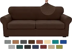 XINEAGE 2025 New 3 Pieces Couch Covers for 2 Extra Large Cushion Sofa Super Stretch Sofa Cover for 2 Large Seat Cushion Universal Loveseat Slip Cover for Living Room (Coffee), 71"-91"(2 Cushions)