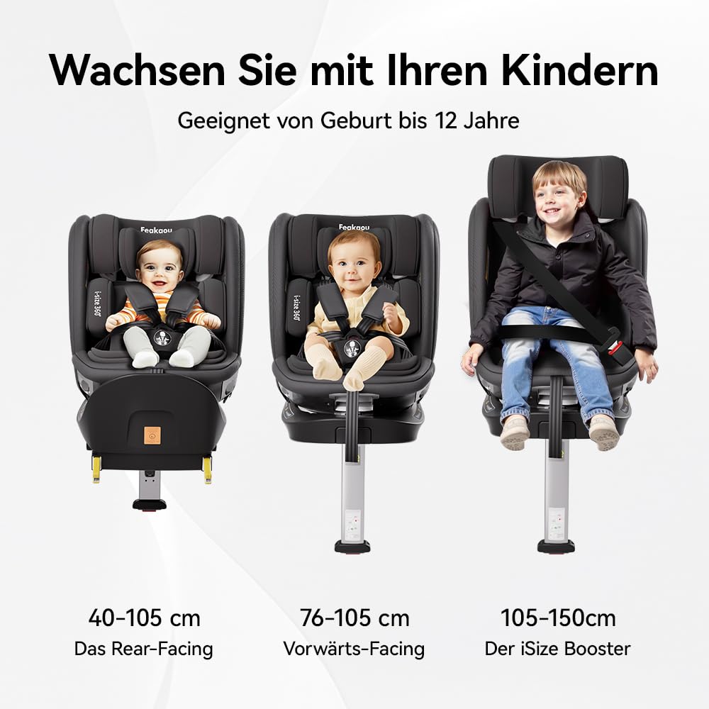 Siege auto bebe 0 à 36kg isofix Pivotant - Pour enfants 0–12 ans, 40–150 cm,Siège auto pivotant 360°d’une seule main,Certifié i‑Size, avec Porte-gobelet.Noir