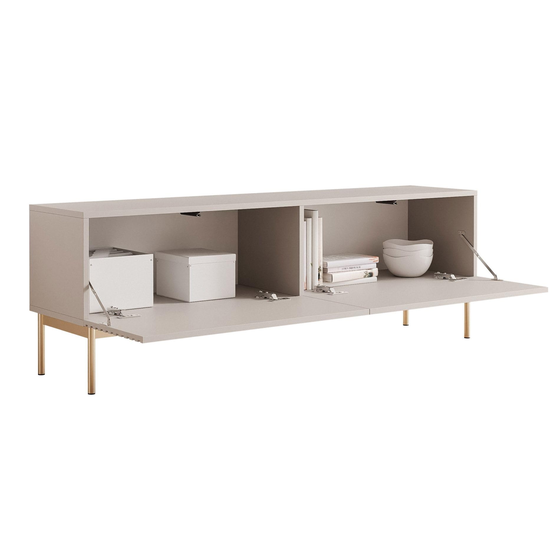 Selsey TV Lowboard 139 cm Elegantes Wohnzimmer TV Unterschrank Push-to-Open-Türen Moderne Kaschmirfront + LED Beleuchtung Goldene Beine Funktionales TV Cabinet mit Stauraum & Stil