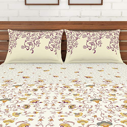 Image of Spaces Atrium 144 TC 100% Cotton King Size Double Bedsheet with 2 Pillow Covers ( 108 inch X 108 inch Inches) - Ivory, Large (ATR-8), white