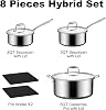 Set de Ollas de Acero Inoxidable Híbrido Antiadherente de 8 Piezas, 2/3/8qt con 2 Rejillas | Superficie grabada, mangos fríos con instalación sin herramientas, apto para lavavajillas y horno, compatible con todas las superficies de cocción 3