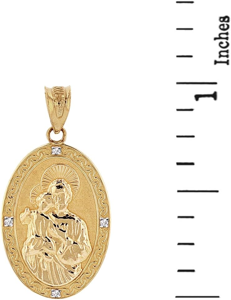 Solid 10k Yellow Gold Saint Joseph Diamond Oval Medal Charm Pendant (1") - Image 3