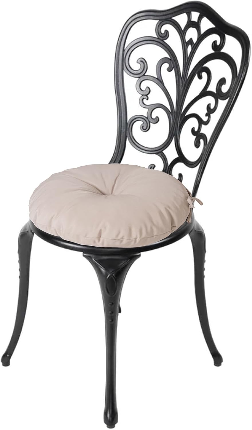 Outdoor Bistro Chair Cushions Set of 2, 15 inch Tufted Round Seat Cushions with Ties, Waterproof Chair Pad for Patio Deck Furniture