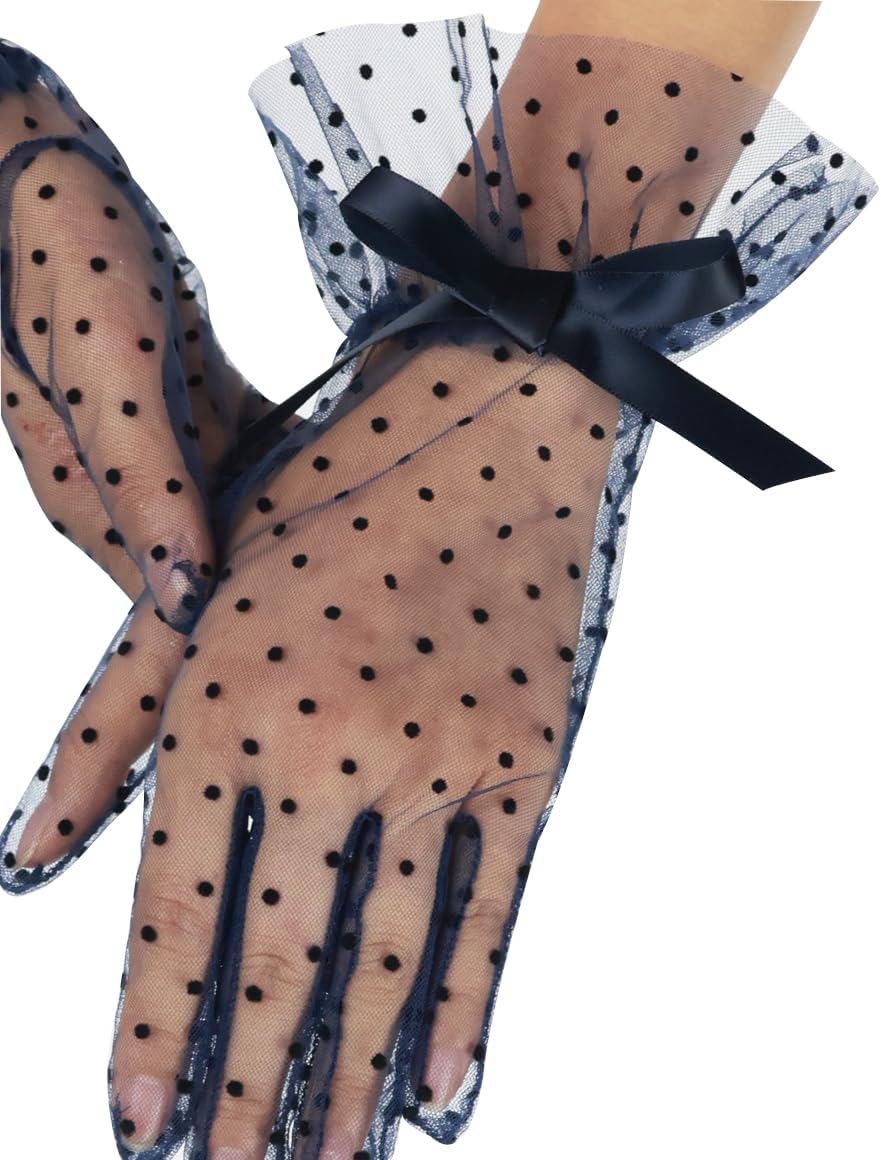 Women's Short Lace Gloves with Bow Ruffles Lace Tea Party Gloves for Wedding Costume Evening Dinner Party - Image 4