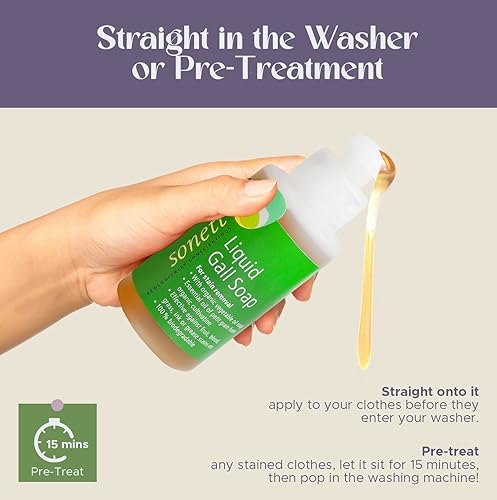 Miniatura 4 de Sonett - Removedor de manchas líquido orgánico para ropa, detergente concentrado para limpieza profunda, altamente eficaz contra tinta, sangre,