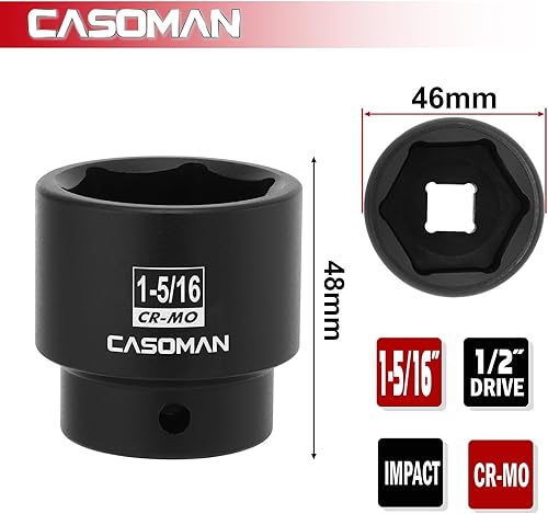 Miniatura 58 de CASOMAN 1/2" Drive x 1.417 in Deep 12 PT Socket Impacto, CR-MO, 1/2" Drive 12 Point Axle Nut Socket para una fácil extracción de las tuercas del eje