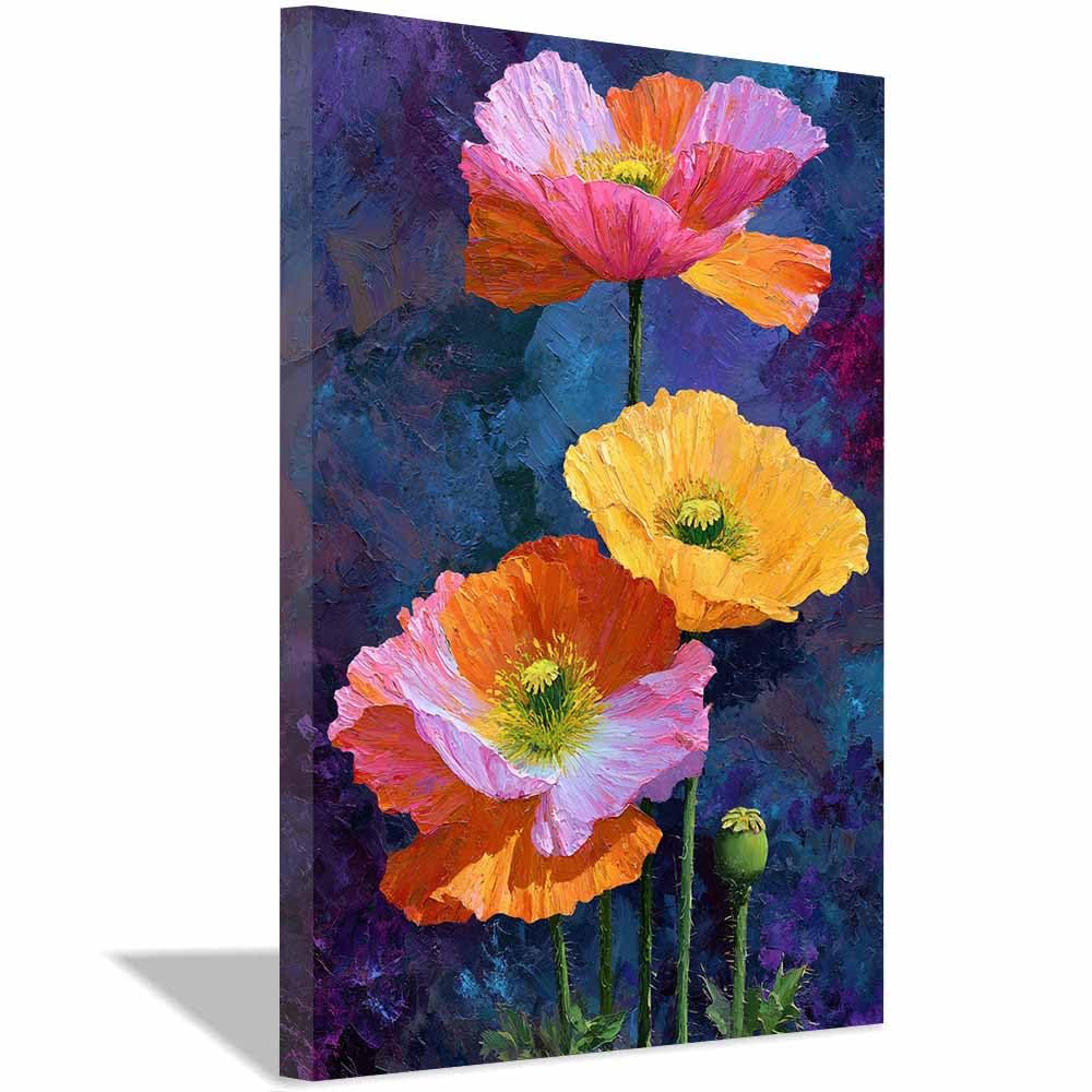 Xeniou Multicolor Flowers Wall Art Colorful Poppy Art Canvas Wall Art, For Living Room Bedroom Home Wall Decoration(Multicolor)-70X100cm Framed
