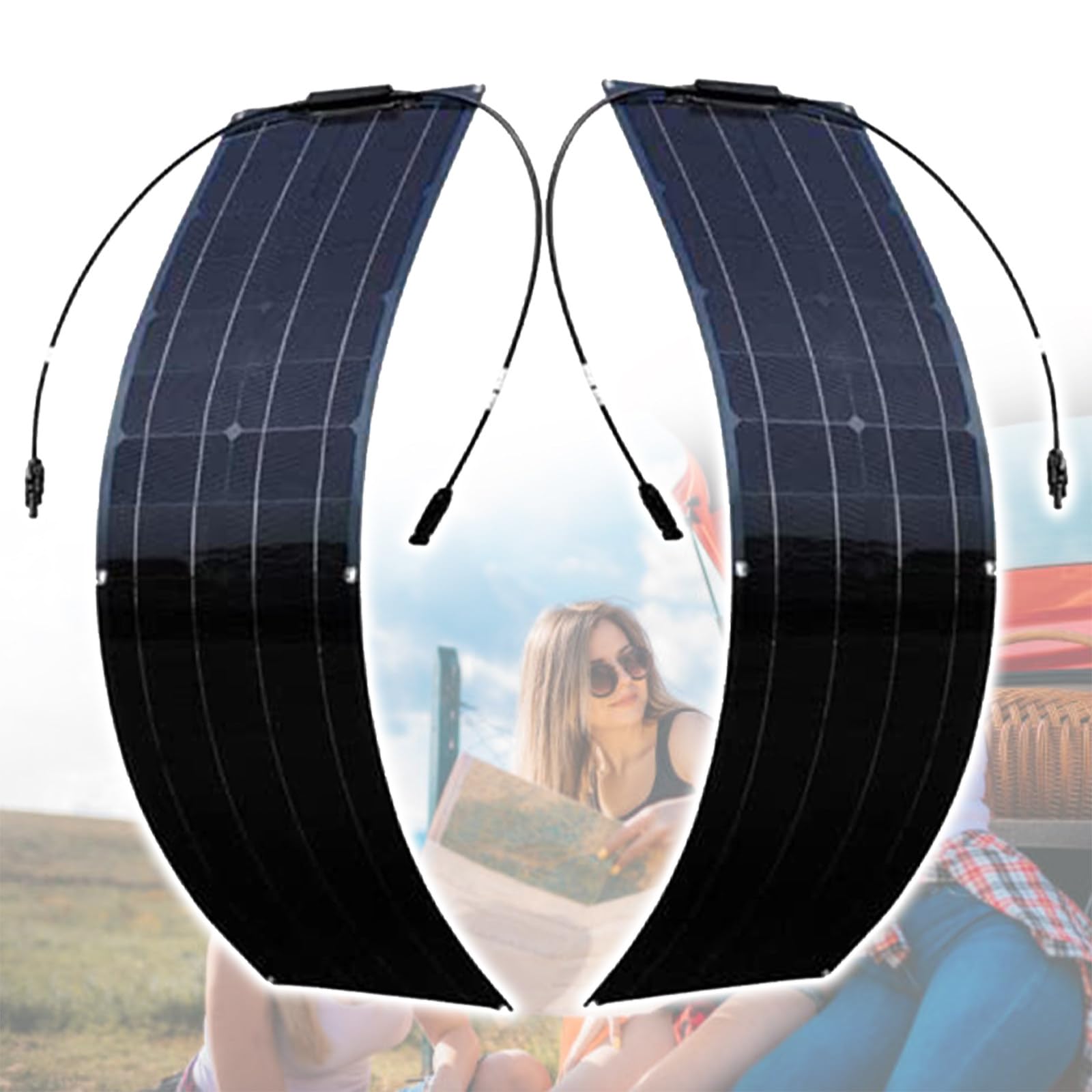 Pannello Solare 200W 12V 2 Pezzi Pannelli solari Pieghevoli Semi-Flessibili monocristallini Leggeri con Controller per Auto Yacht Batteria Barca Camper RV