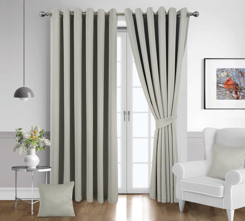 Eyelet Blackout Curtains For Bedroom Including 2 Cushion Covers, 2 Brackets & Tiebacks, Thermal Insulated Ring Top Window Treatments Curtain Pairs For Living Room (66 X 72 Inches, Silver Grey)