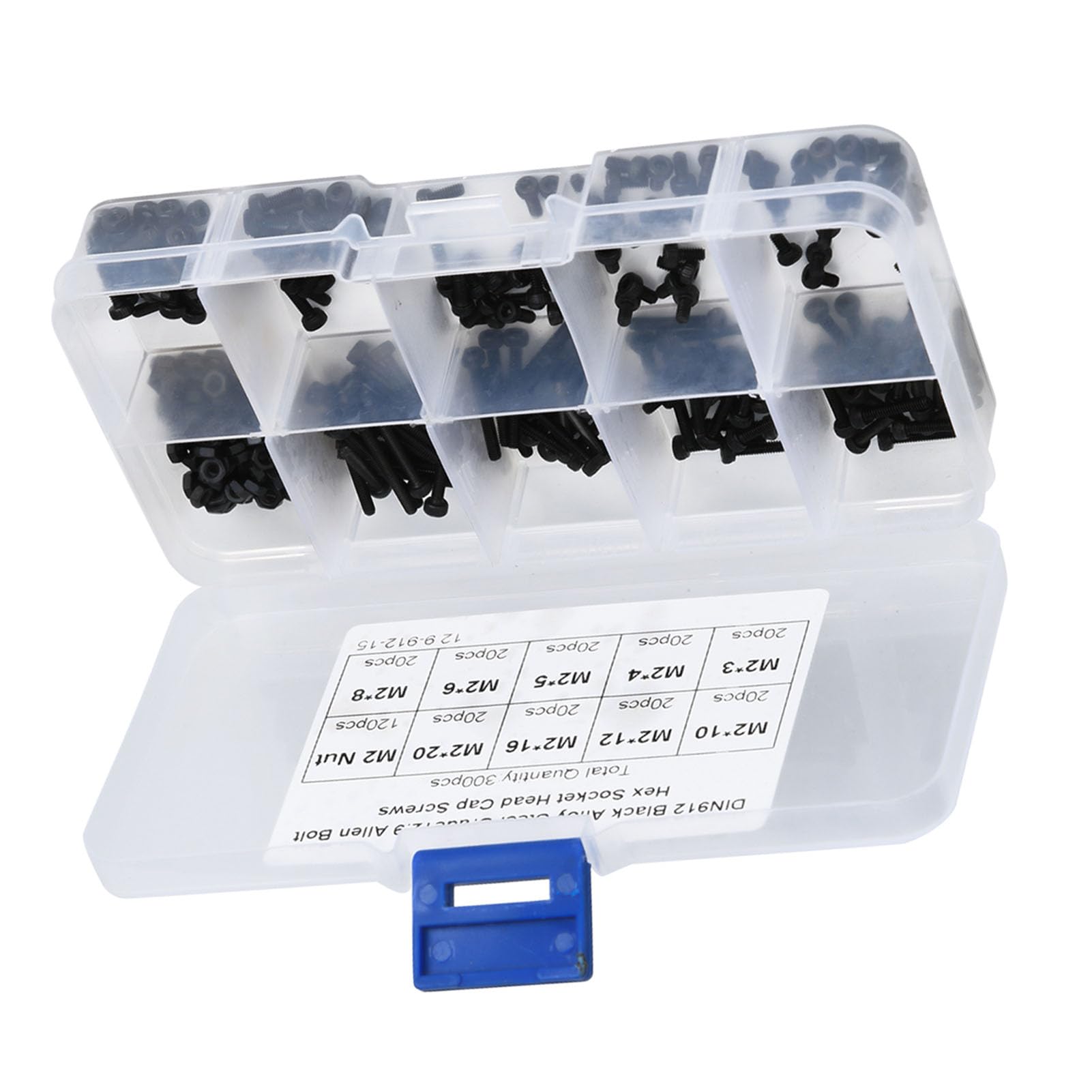 300pcs M2 x 3-20mm 12.9 grado nero esagono incassato bullone e kit dado bulloni a testa bombata in acciaio legato
