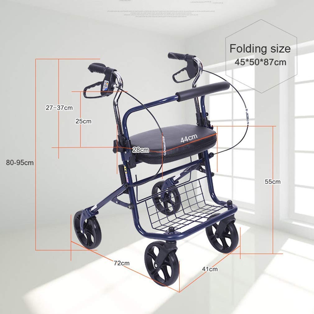 Andador Andador con Asiento y Ruedas Ayudas para Caminar de Movilidad Médica Plegable, Andador con Cesta de Almacenamiento,Azul Interesting