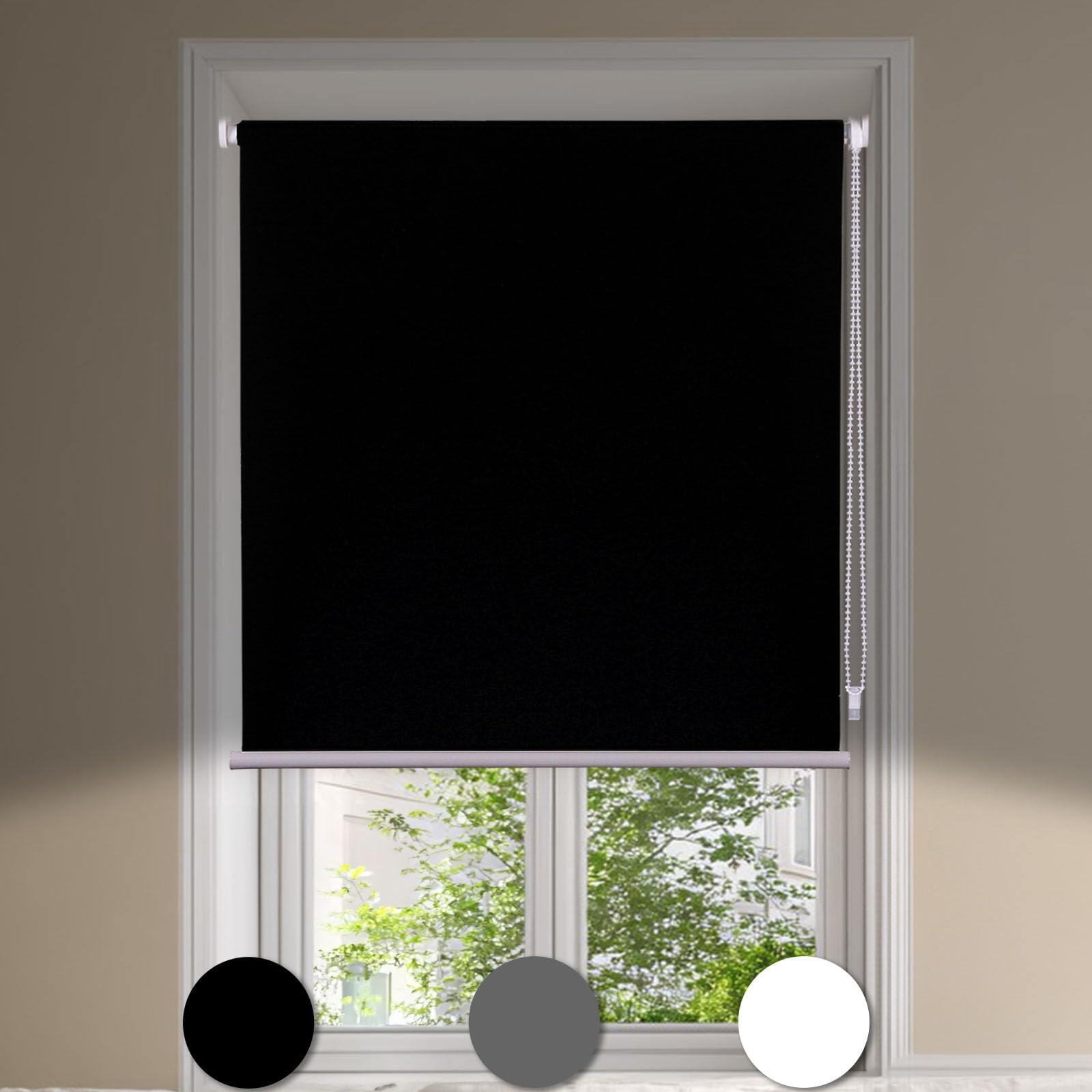 Maritown No Drill Blackout Roller Blinds Stick on Thermal Curtains Self Adhesive Easy Fit Blinds UV Protection for Windows Renter/Home Bedroom, Nursery, Kitchen, Bathroom (Black, 50W x 130H cm)