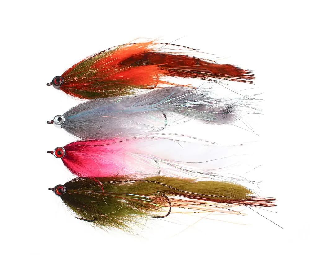Pack of 4 5.91inch Articulated Big Fish Streamer Baitfish Fly Flash Grizzly Saddle Hackle Bait Trout Pike Musky Bass Sea Fishing Lure
