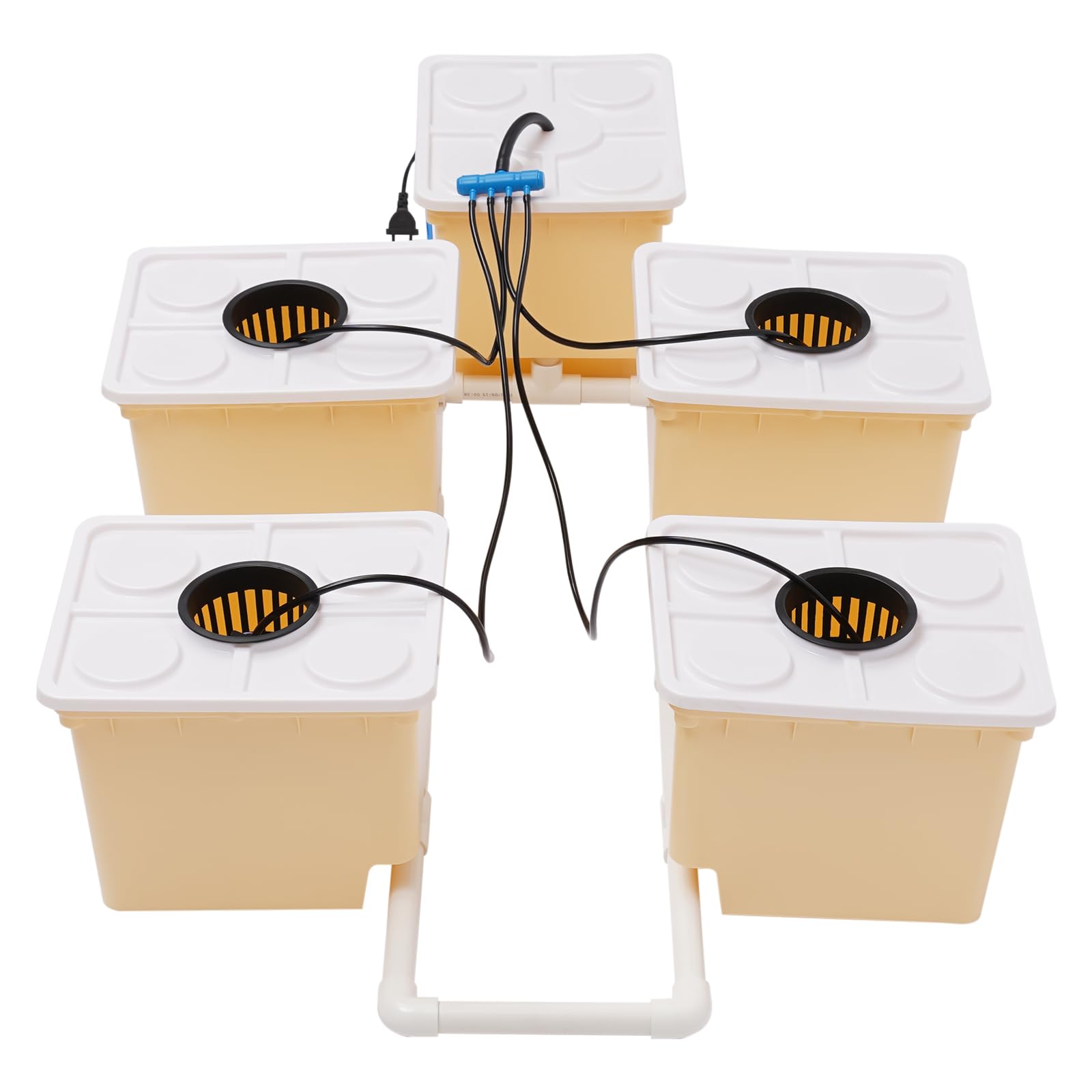 DWC Hydrokultur Anbausystem, Tiefwasserkultur 4 X 11.9L-Eimer, DWC Hydroponic System mit Wasserstandsrohr enthalten und 4W-Tauchpumpe, Schutzklasse IPX8, für den Anbau von Gemüse, Obst, Blumen