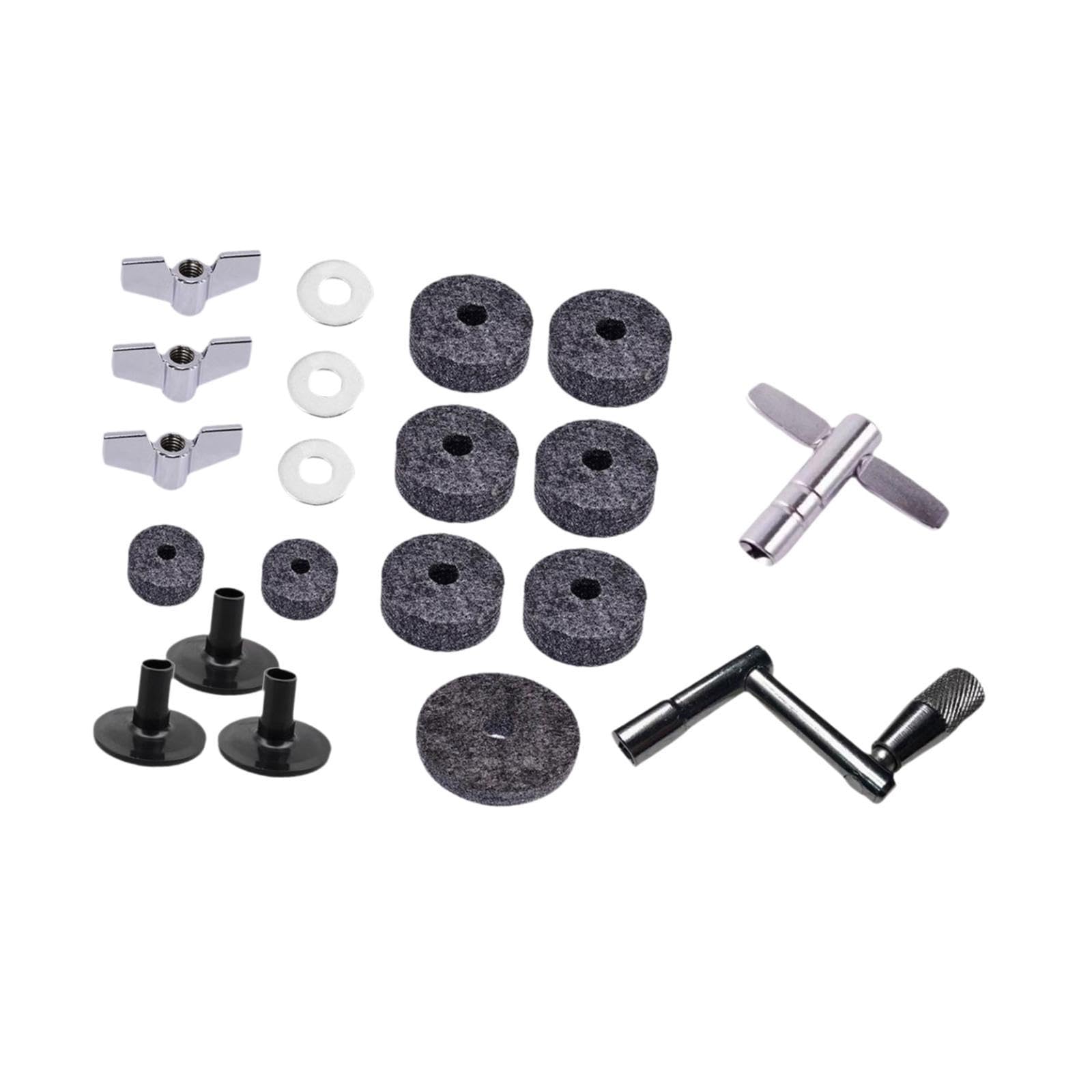 Menolana 20Pcs Cymbal Replacement Cymbal Felts Washers Clutch Felts Wing Nuts Equipment Cymbal Sleeves and Washers Cymbal Felt Pads, Gray