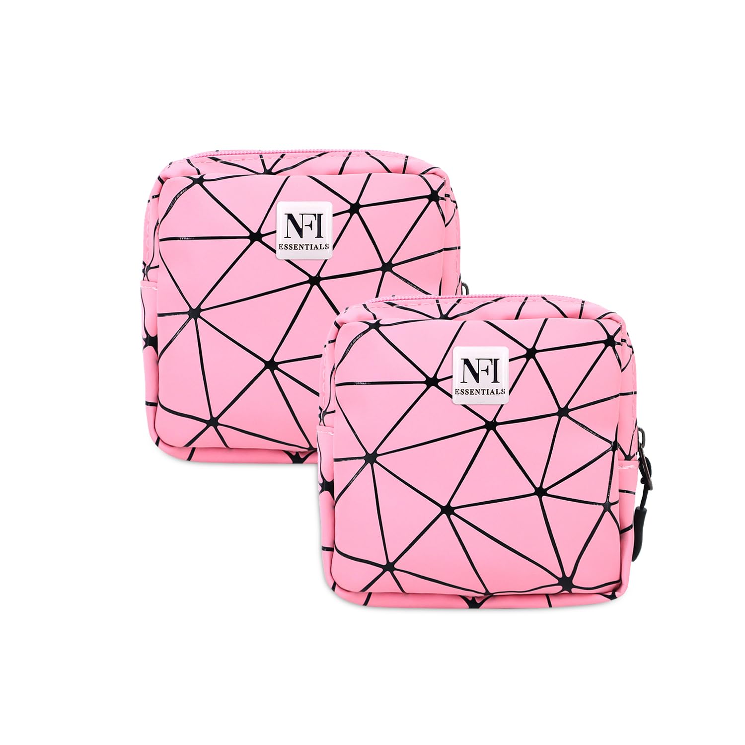 NFI essentials Pack of 2 PU Diamond Print Women Portable Sanitary Napkin Pouch with Zipper, Menstrual Pad Bag, First Period Kit for Teen Girls, Storing Sanitary Pads for Women Ladies