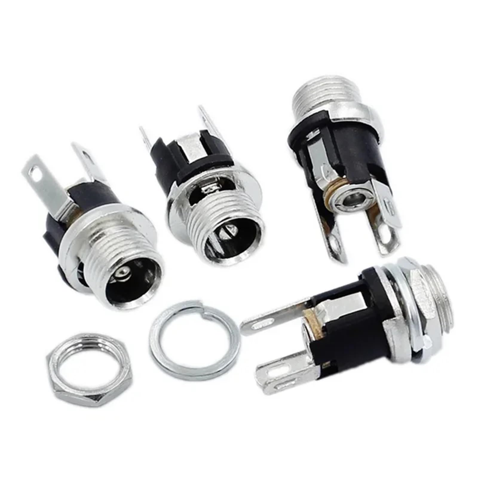 Jack di alimentazione CC, 200 pezzi, 5,5 x 2,1 mm, 5,5 x 2,5 mm, prese CC con dado, presa jack di alimentazione CC, connettore femmina per montaggio a pannello, per audio auto, laptop, lettori MP3