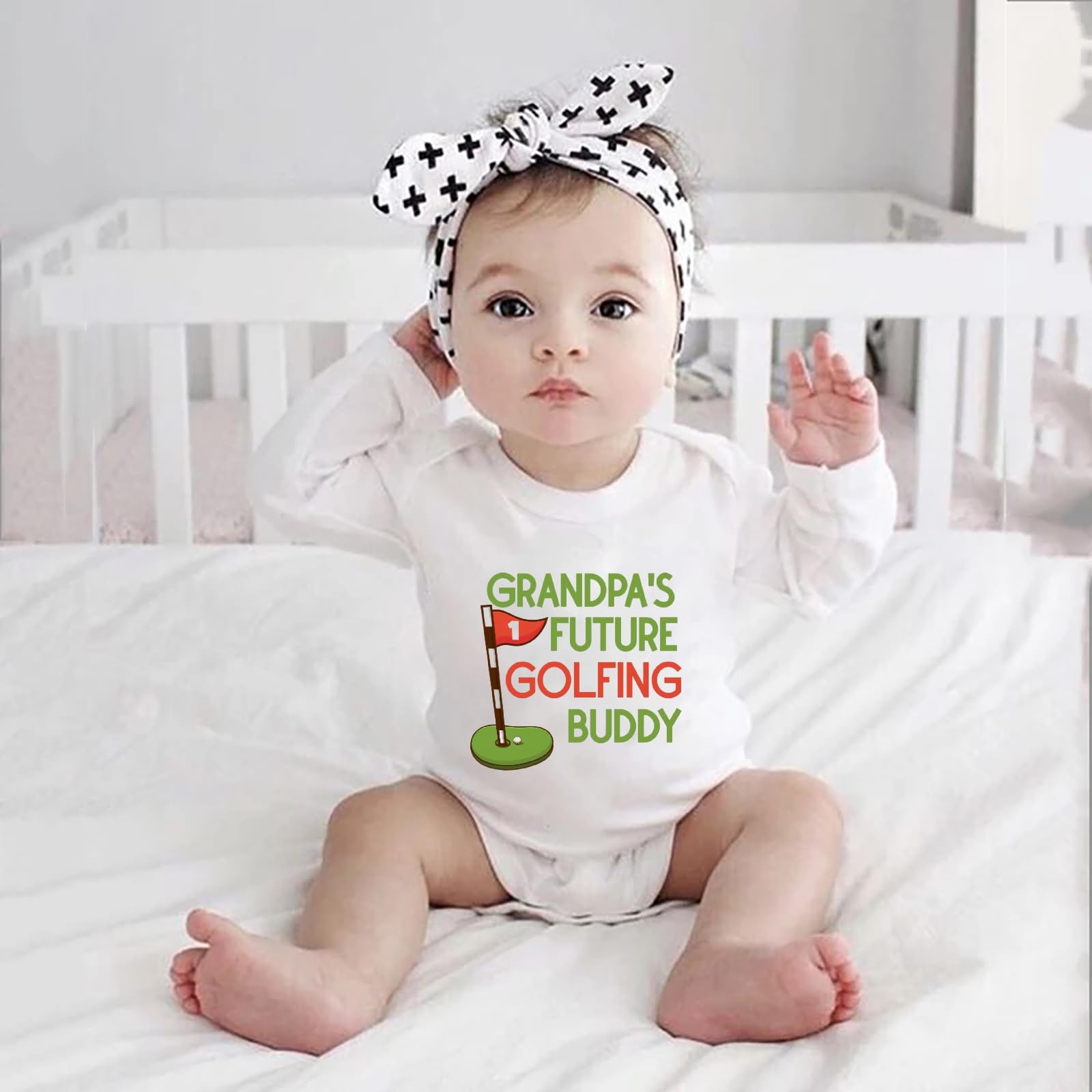 WOOYONGING Grandpa's Future Golfing Buddy Newborn Funny Romper Long Sleeve Coming Home Outfit Boy White Baby Boy Going Home Outfit Newb