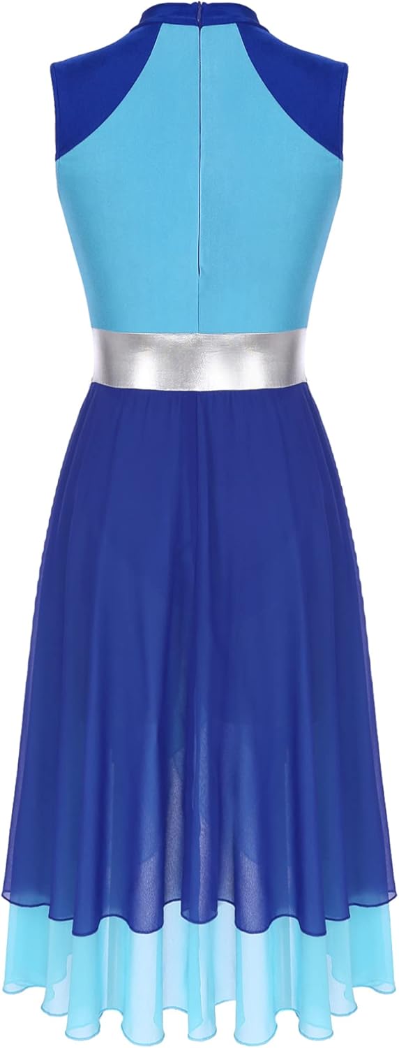 Women's Color Block Liturgical Praise Dance Overlay and Tunics Sleeveless Worship Dance Dress