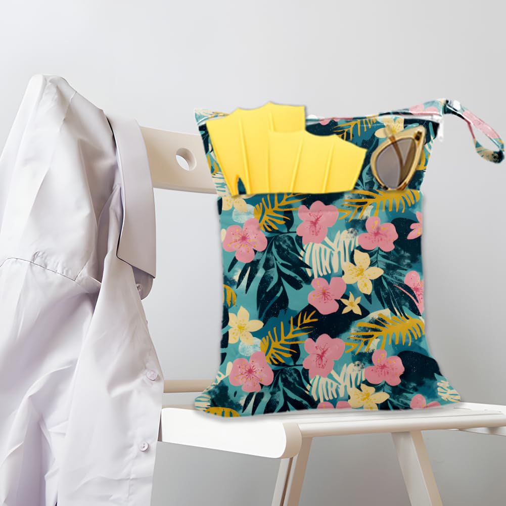 SUPERDANT Sac Etanche et Réutilisable pour Vêtements Mouillés Motif Plantes Bohèmes avec 2 Poche Zippée Sac Maillot de Bain Mouillé pour Maillots de Bain et Couches Lavables Pochette de Voyage