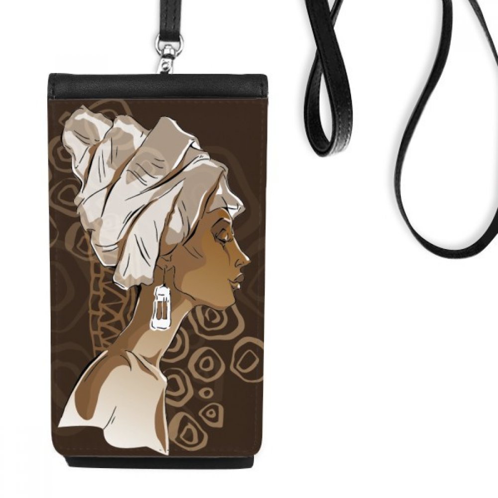 Pochette téléphone Coiffe Afrique Noire en cuir suspendu pour smartphone
