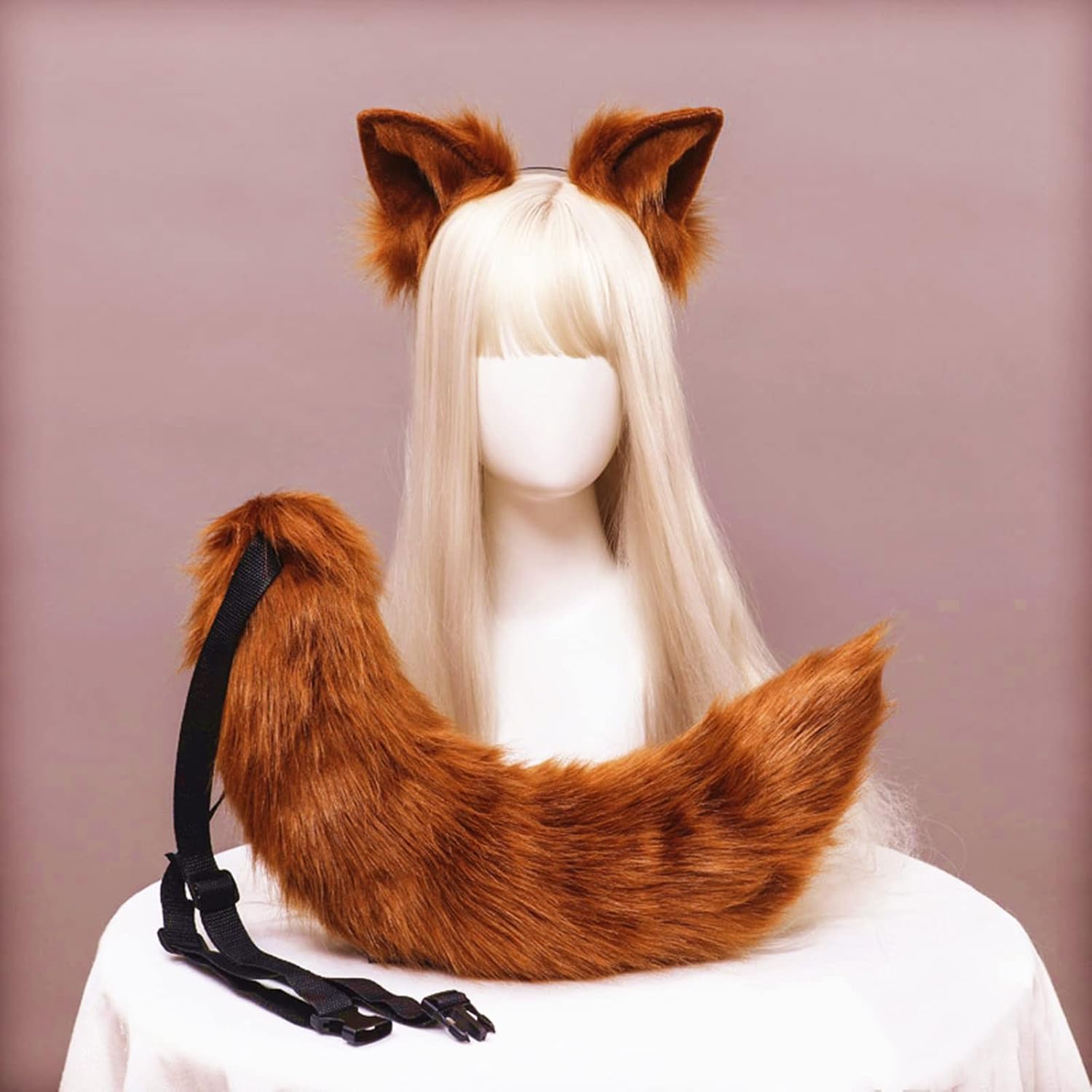 Fxaelian Animal Big Tail Fox Cat Dog Wolf Tail and Ears Headband Cosplay Costume Accessory