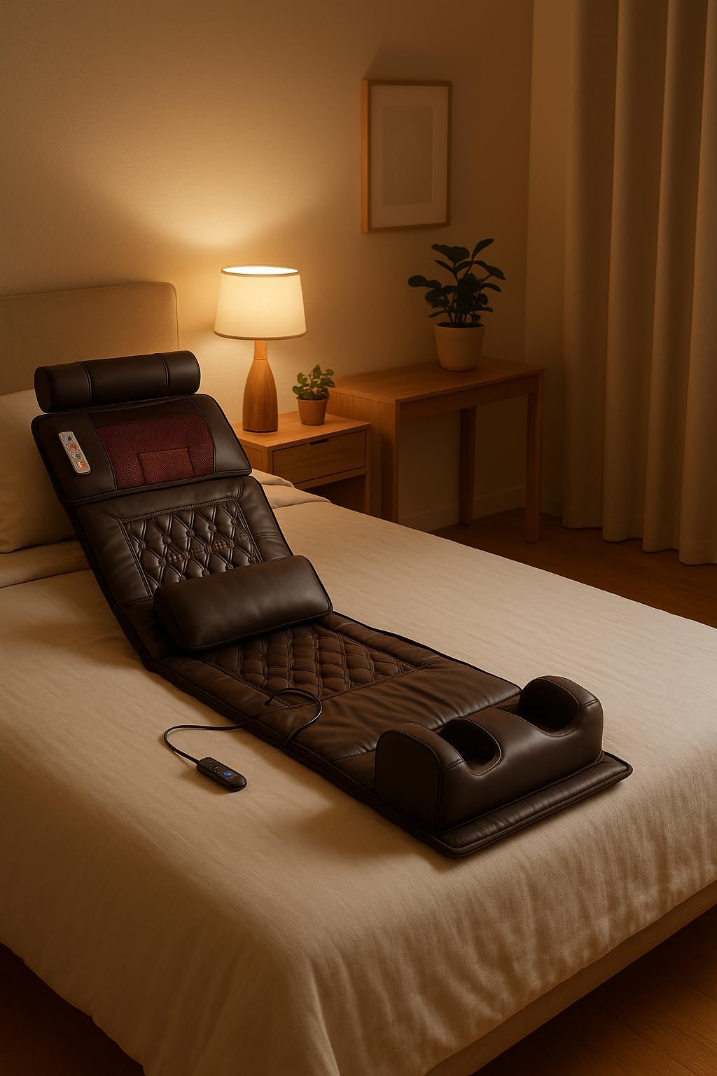 DUPI Colchoneta de Masaje para Cuerpo Completo – Masaje Shiatsu Desmontable, Calor Integrado, Plegable y Portátil, Relajación Muscular, Cuero Sintético Marrón/Burdeos