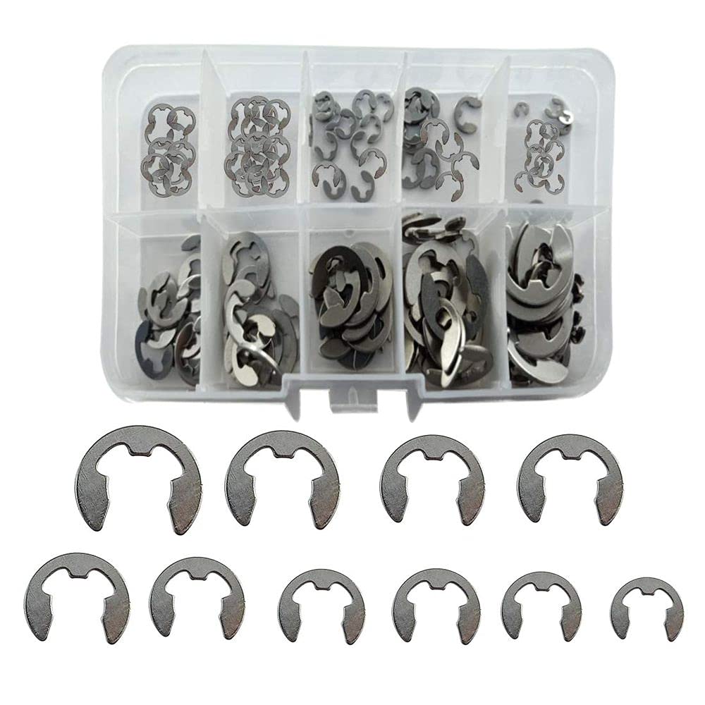 DIY DIYC-14819 Crafts Stainless Steel E-Clip External Retaining Rings Circlip Assortment Kit Scientific Accessories Dno# 69 (Pack of 2 pcs, Silver)