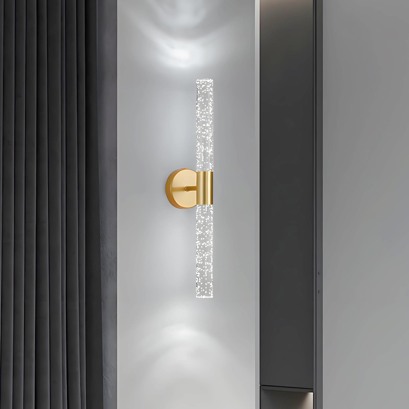 LED Wandleuchte Badezimmer Gold 2 Stücke 6W 3 Farbtemperatur, 51cm 700 LM | Wohnzimmer Wandlampe mit Memory-Funktion, Wandbeleuchtung Modern, Kristall Wall Light für Flur Korridor